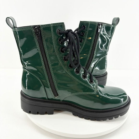 Soda Firm Lace Up Green Faux Patent Leather Combat Boots Zipper  Y2K Women's 8 - Picture 1 of 11